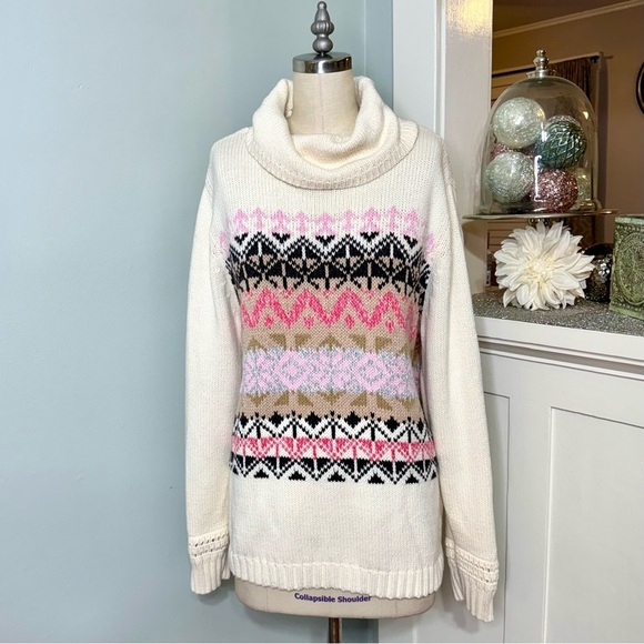 Talbots Cowl Neck Fair Isle Print Long Sleeve Sweater XL - Picture 3 of 13